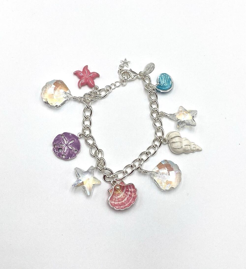 Kirks Folly Sea Life Charm Bracelet Whimsical Enamel Silver Tone 6.5”-7.5”